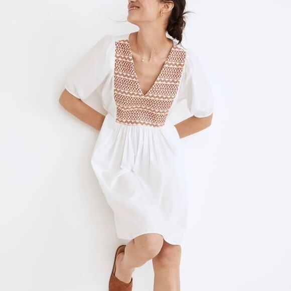 Madewell Embroidered White Poplin V-Neck Mini Dress Size XXS $138 NWT - Picture 1 of 11